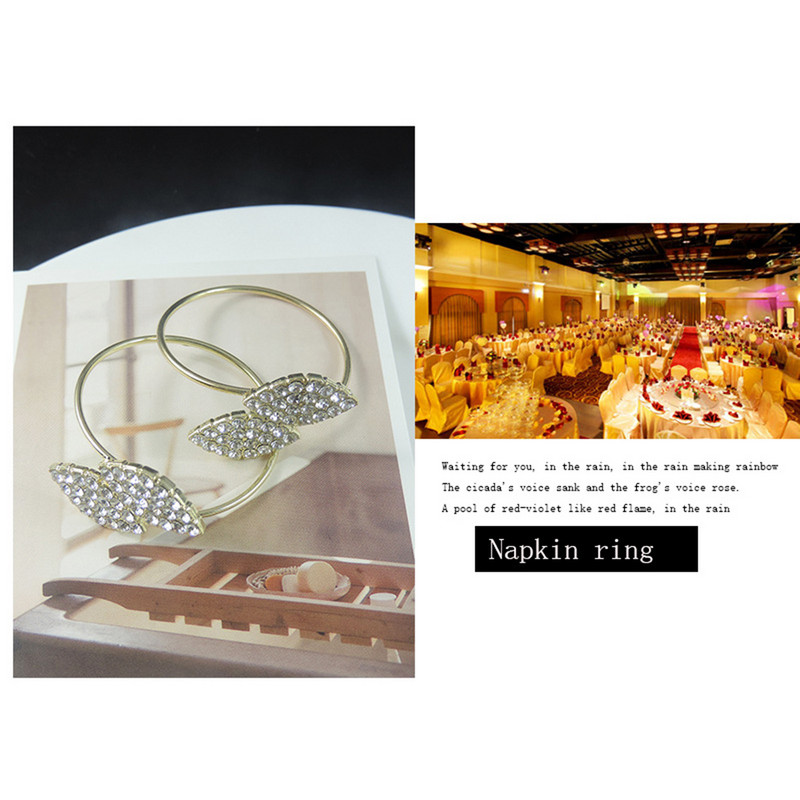 6Gb Dekorācijas jostas ballīte Rhinestone Serviette Kāzu vakariņas Mājas Salvešu Gredzeni Viesnīcas Sprādzes Banketu Lapu Formas Turētājs