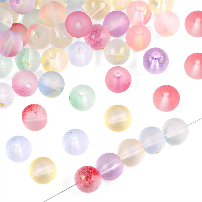 50 gab 8 mm daudzkrāsu zelta folijas efekta stikla kristāla brīvas apaļas krelles krellēm rokdarbiem DIY šūšanas piederumi