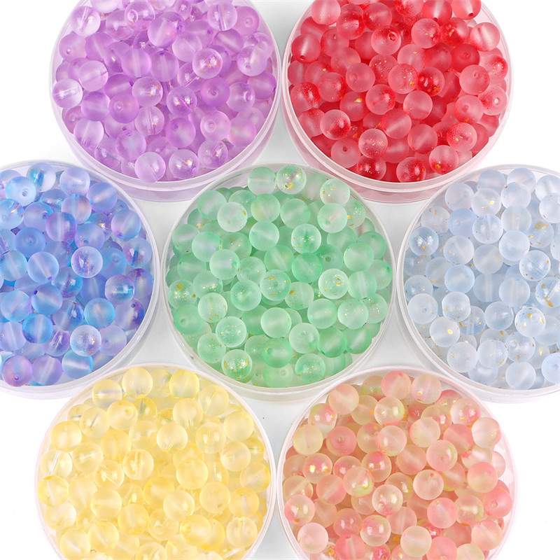 50 gab 8 mm daudzkrāsu zelta folijas efekta stikla kristāla brīvas apaļas krelles krellēm rokdarbiem DIY šūšanas piederumi