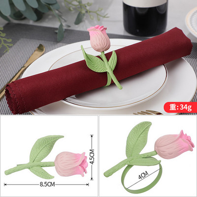 1gab Ziedi Salvešu Gredzeni Kāzu galda rotājumi Metāla salvešu turētājs Valentīna diena Saules zieds Tulpes roze Salvešu gredzenu turētāji