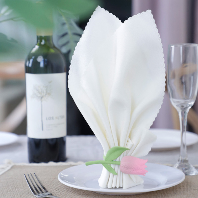 1gab Ziedi Salvešu Gredzeni Kāzu galda rotājumi Metāla salvešu turētājs Valentīna diena Saules zieds Tulpes roze Salvešu gredzenu turētāji