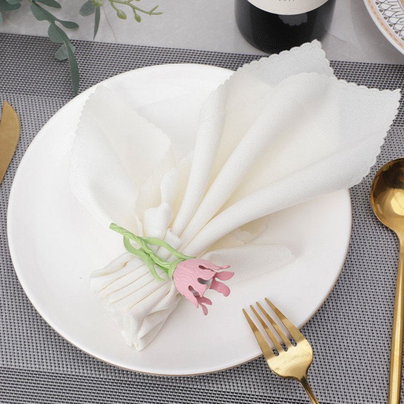 1gab Ziedi Salvešu Gredzeni Kāzu galda rotājumi Metāla salvešu turētājs Valentīna diena Saules zieds Tulpes roze Salvešu gredzenu turētāji