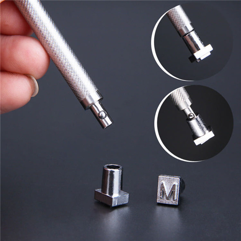 36 gab./komplekts Alfabēta burtu un ciparu zīmogu komplekts Nerūsējošā tērauda perforators Metāla burtu štancēšanas ādas instrumenti DIY ādas amatniecībai