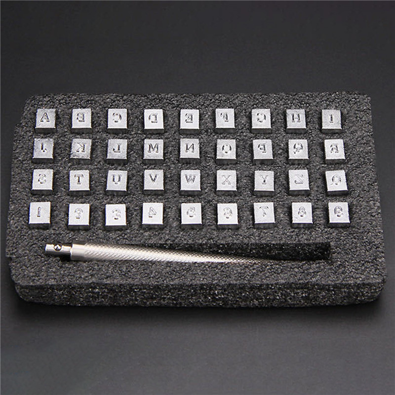 36 gab./komplekts Alfabēta burtu un ciparu zīmogu komplekts Nerūsējošā tērauda perforators Metāla burtu štancēšanas ādas instrumenti DIY ādas amatniecībai