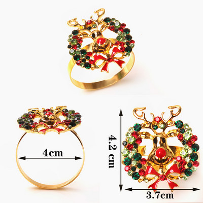 1gab Ziemassvētku salvešu gredzenu sprādzes sakausējums Augstas kvalitātes jauki auduma gredzenu turētāji mājas restorāna Ziemassvētku ballīšu galda dekorēšanai