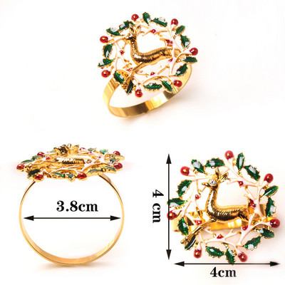 1gab Ziemassvētku salvešu gredzenu sprādzes sakausējums Augstas kvalitātes jauki auduma gredzenu turētāji mājas restorāna Ziemassvētku ballīšu galda dekorēšanai