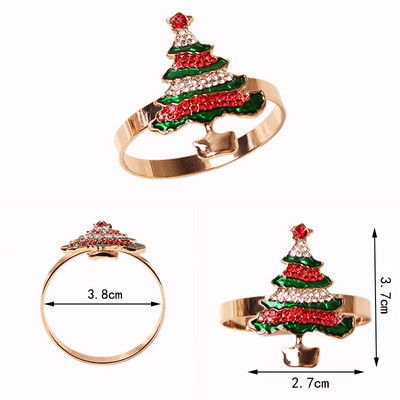 1gab Ziemassvētku salvešu gredzenu sprādzes sakausējums Augstas kvalitātes jauki auduma gredzenu turētāji mājas restorāna Ziemassvētku ballīšu galda dekorēšanai