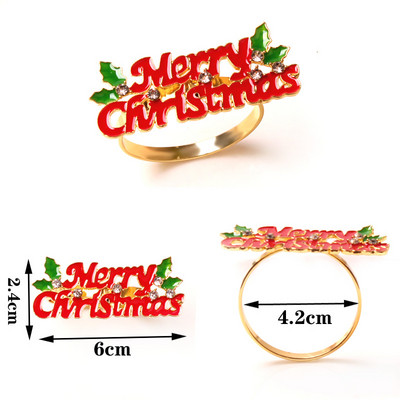 1gab Ziemassvētku salvešu gredzenu sprādzes sakausējums Augstas kvalitātes jauki auduma gredzenu turētāji mājas restorāna Ziemassvētku ballīšu galda dekorēšanai