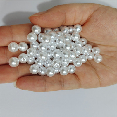 Tīri baltas 3-12 mm taisnas atveres apaļas plastmasas pērļu imitācijas krelles rotaslietu aksesuāriem Pērlīšu un juvelierizstrādājumu izgatavošana