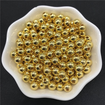 3mm-12mm ABS Imitation Pearls Gold/Silver Loose Metal Smooth Spacer Beads για αξεσουάρ κεντήματος και κατασκευή κοσμημάτων
