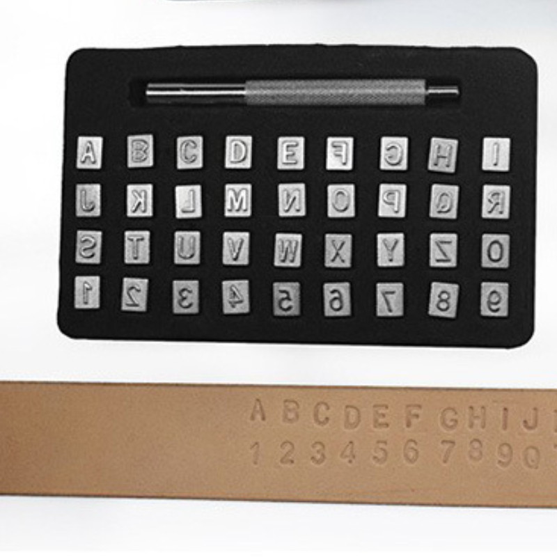 36 gab. Metāla ādas alfabēta burtu numuru štancēšanas rīki DIY Leathercraft zīmogu perforatoru komplekts Ādas metāla apdrukas veidne