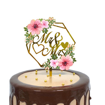 1бр Mr Mrs Wedding Cake Topper Acrylic Ins Flower Bride Wedding Engagement Cupcake Topper for Valentine\'s Day Party Cake Decor