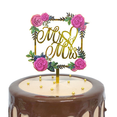1 gab. Mrs Mrs Wedding Cake Topper Akrila Ins Flower Bride Wedding Engegement Cupcake Topper Valentīndienas ballītes kūkas dekorēšanai