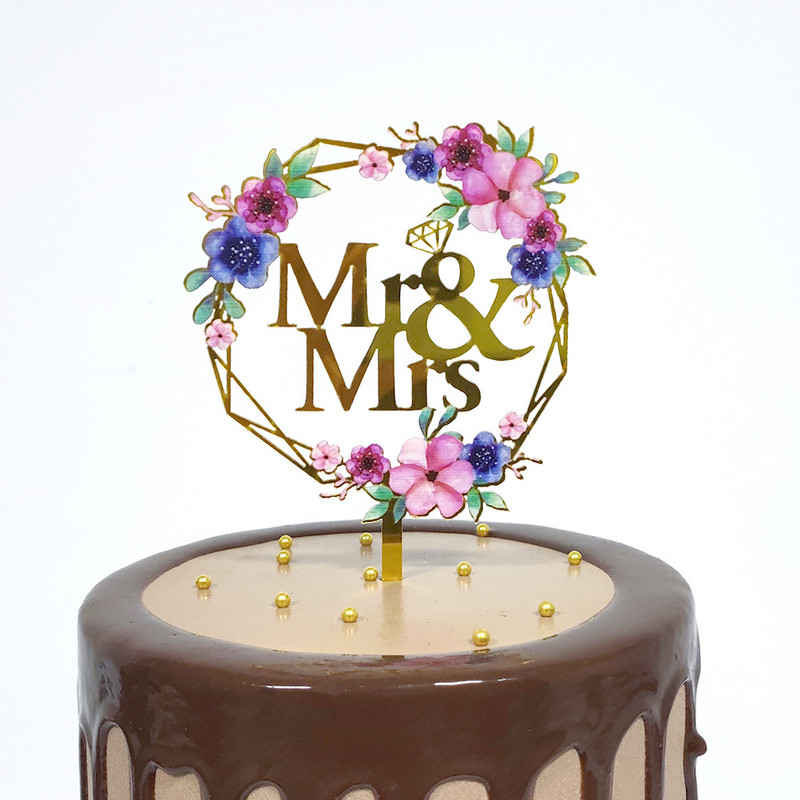 1 gab. Mrs Mrs Wedding Cake Topper Akrila Ins Flower Bride Wedding Engegement Cupcake Topper Valentīndienas ballītes kūkas dekorēšanai
