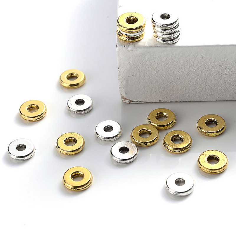 100 gab/partija nerūsējošā tērauda plakana starplikas sakausējuma lodītes 6 mm 8 mm diska metāla vaļīga starplikas lodītes rotaslietu izgatavošanai, DIY rokassprādze