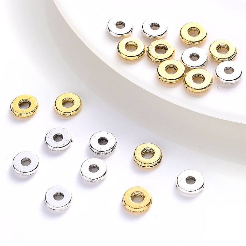 100 gab/partija nerūsējošā tērauda plakana starplikas sakausējuma lodītes 6 mm 8 mm diska metāla vaļīga starplikas lodītes rotaslietu izgatavošanai, DIY rokassprādze