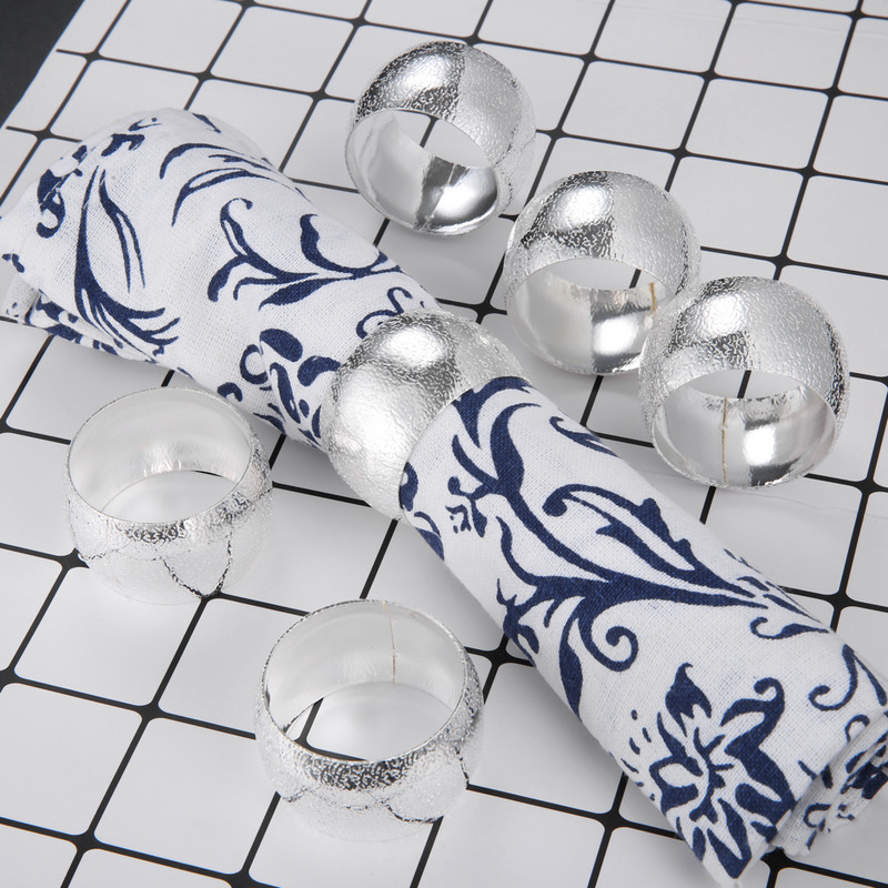 6 bucăți/set inel pentru șervețele cu model în relief Suport pentru șervețele rotunde Cataramă pentru șervețele auriu/argint/aur trandafir Decor de masă pentru petrecere de nuntă