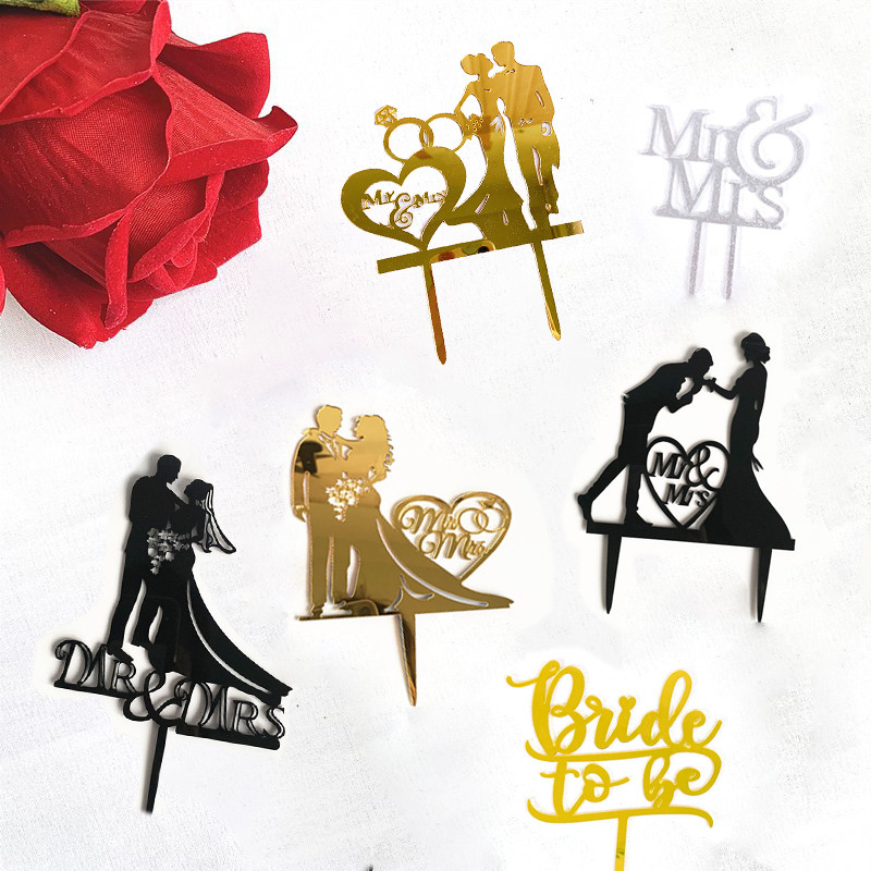 5gab Melnā zelta mīlestības piedāvājuma saderināšanās gadadienai kāzu akrila kūkas virsma Romantiskas kāzu kūkas dekorēšanas ballītes piederumi