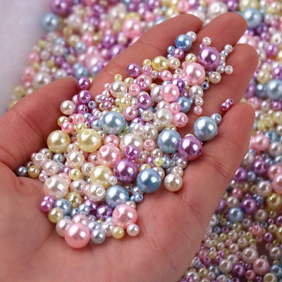 Imitație de perle din plastic 150-200 buc/pachet Mărime amestecată 3/4/5/6/8mm margele cu gaură Perle colorate rotunde DIY pentru fabricarea de bijuterii