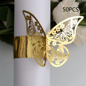 50Gb Butterfly Salvešu Gredzeni Apskāviens Perlamutra papīra Servēšanas galda Salvešu Turētāji Saspraude Kāzu Ziemassvētku Dekorācija Zelta krāsa