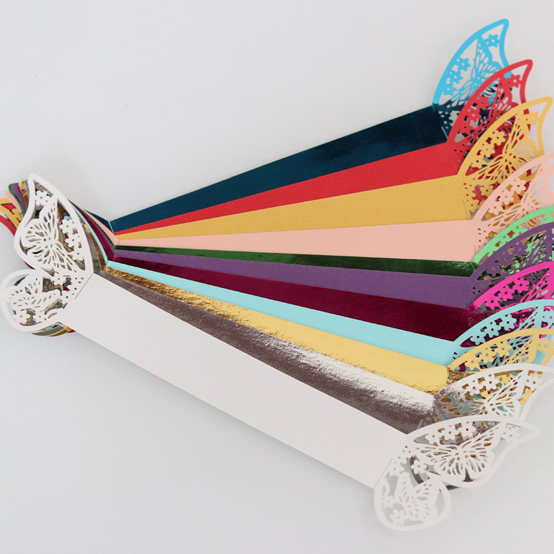 50Gb Butterfly Salvešu Gredzeni Apskāviens Perlamutra papīra Servēšanas galda Salvešu Turētāji Saspraude Kāzu Ziemassvētku Dekorācija Zelta krāsa