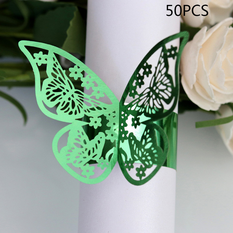 50Gb Butterfly Salvešu Gredzeni Apskāviens Perlamutra papīra Servēšanas galda Salvešu Turētāji Saspraude Kāzu Ziemassvētku Dekorācija Zelta krāsa