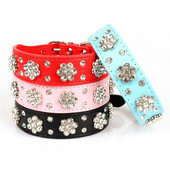 Bling ziedu Rhinestone suns kaklasiksna kaķis Regulējams ādas kucēns kaklasiksna maziem un vidējiem suņiem kaķiem Chihuahua perros accesorios