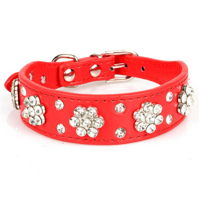 Bling ziedu Rhinestone suns kaklasiksna kaķis Regulējams ādas kucēns kaklasiksna maziem un vidējiem suņiem kaķiem Chihuahua perros accesorios