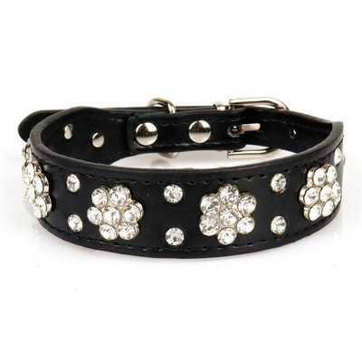 Bling ziedu Rhinestone suns kaklasiksna kaķis Regulējams ādas kucēns kaklasiksna maziem un vidējiem suņiem kaķiem Chihuahua perros accesorios