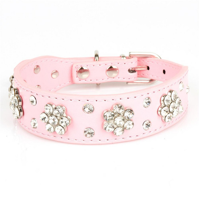 Bling ziedu Rhinestone suns kaklasiksna kaķis Regulējams ādas kucēns kaklasiksna maziem un vidējiem suņiem kaķiem Chihuahua perros accesorios