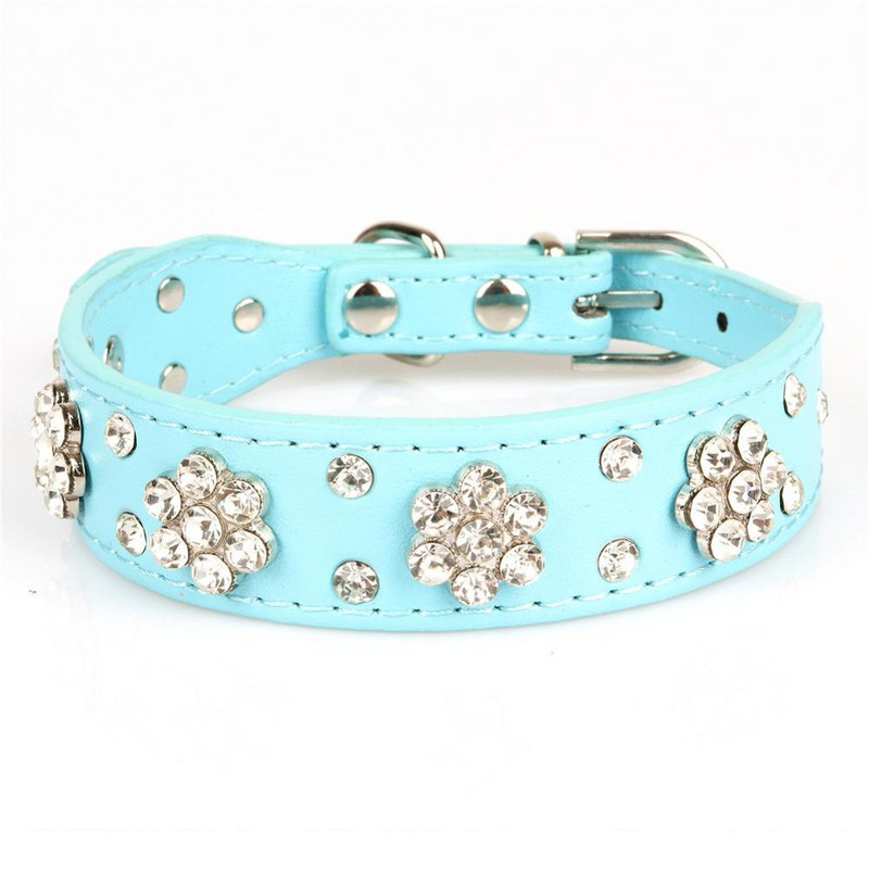 Bling ziedu Rhinestone suns kaklasiksna kaķis Regulējams ādas kucēns kaklasiksna maziem un vidējiem suņiem kaķiem Chihuahua perros accesorios