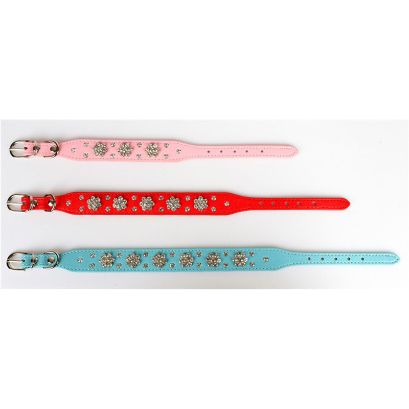 Bling ziedu Rhinestone suns kaklasiksna kaķis Regulējams ādas kucēns kaklasiksna maziem un vidējiem suņiem kaķiem Chihuahua perros accesorios