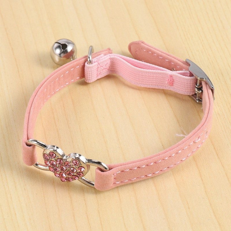Sirds šarms un zvana kaķa apkakles drošības elastīga regulējama ar mīkstu samta materiālu apkakle mājdzīvnieku produkts mazs S rozā