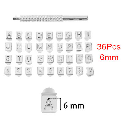 36 gab. Alfabēta burtu numuru komplekts Ādas štancēšanas rīku komplekts 3 mm/6 mm tērauda perforators, metāla štancēšanas rīks, DIY ādas amatniecības instrumenti