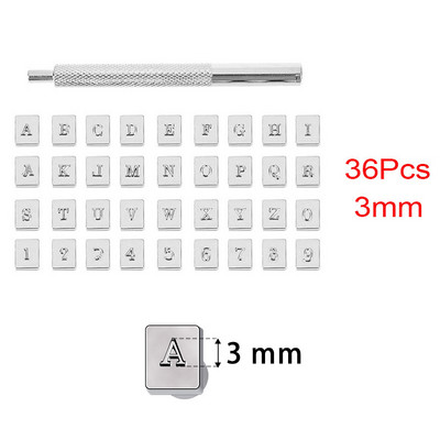 36 gab. Alfabēta burtu numuru komplekts Ādas štancēšanas rīku komplekts 3 mm/6 mm tērauda perforators, metāla štancēšanas rīks, DIY ādas amatniecības instrumenti