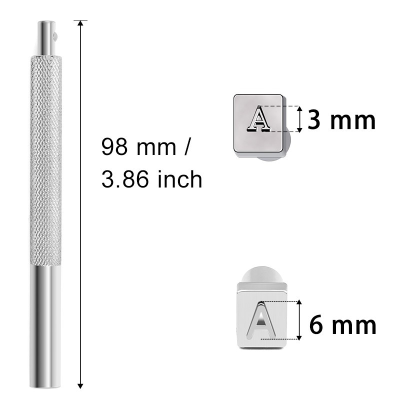 36 gab. Alfabēta burtu numuru komplekts Ādas štancēšanas rīku komplekts 3 mm/6 mm tērauda perforators, metāla štancēšanas rīks, DIY ādas amatniecības instrumenti