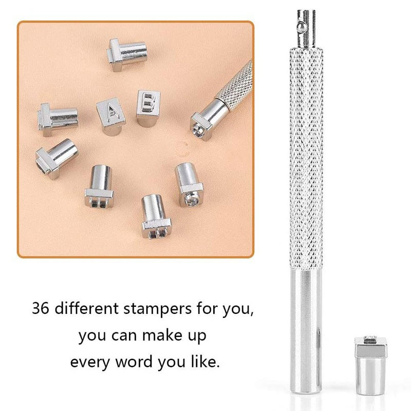 36 gab. Alfabēta burtu numuru komplekts Ādas štancēšanas rīku komplekts 3 mm/6 mm tērauda perforators, metāla štancēšanas rīks, DIY ādas amatniecības instrumenti