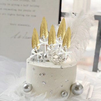 1/3 бр. Романтичен перлен топер с перла за торта с черни бели перца за кексчета за рожден ден, сватбено парти, торта, десертна украса