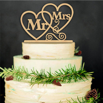 Дървена горна част за сватбена торта Проста г-н и г-жа Писмо във формата на любов Рожден ден Сватби Ангажименти Годишнини Картичка за украса на торта