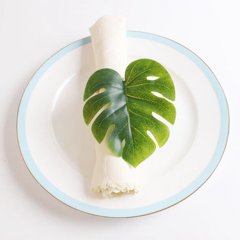 Monstera salvešu gredzenu komplekts pa 10, mākslīgās palmas salvešu gredzens, zaļo lapu salvete sprādžu turētājs galda klāšanai CNIM Hot