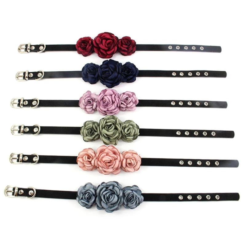 Suņu kakla siksna ar ziedu rotājumiem meitenei kucēnam Ziedu kaķu kaklasiksnas kaklarotas ar metāla D veida gredzenu maziem suņiem No Bell Y5GB