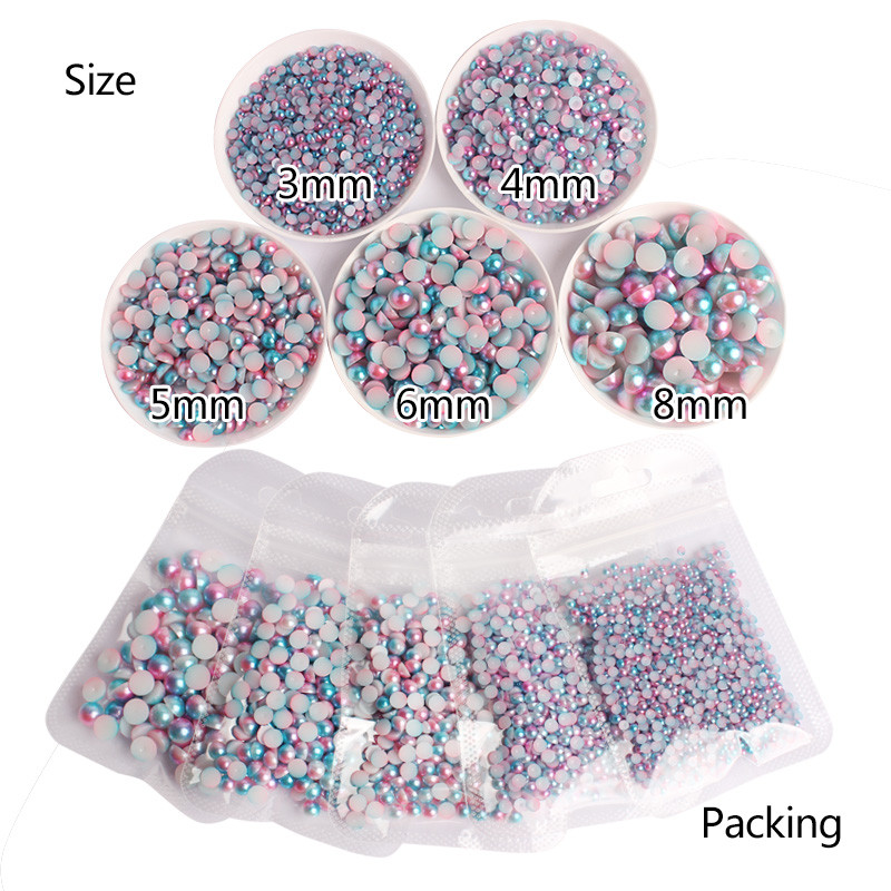 Nāriņas krāsa pusapaļa pērle 3mm-8mm plakana aizmugure ABS plastmasas krelles bez Hotfix Flatback apģērbi nagu mākslas rotājumi