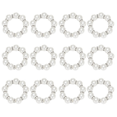 Salvešu gredzenu komplekts 12, Pērļu imitācijas, Rhinestone Pērlīšu salvešu gredzenu turētājs vakariņu galda dekorēšanai, kāzām