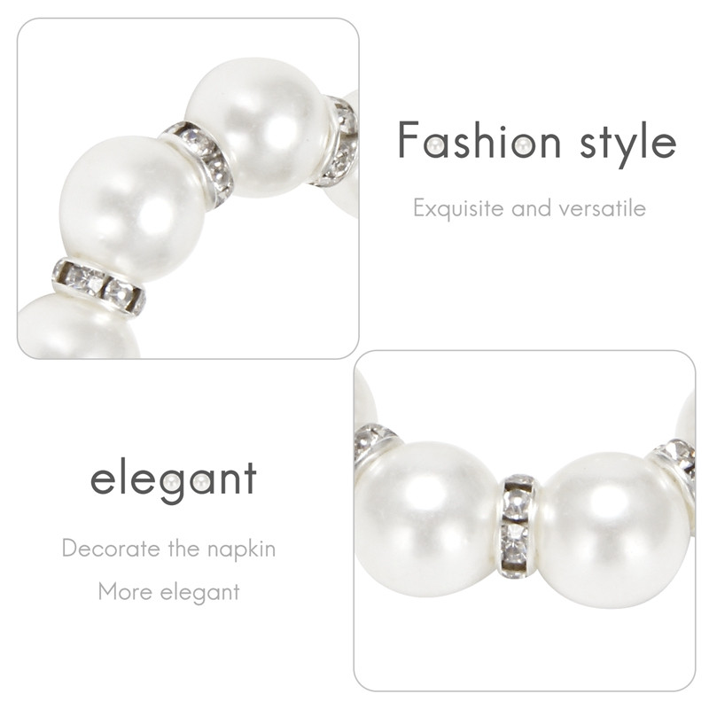 Salvešu gredzenu komplekts 12, Pērļu imitācijas, Rhinestone Pērlīšu salvešu gredzenu turētājs vakariņu galda dekorēšanai, kāzām