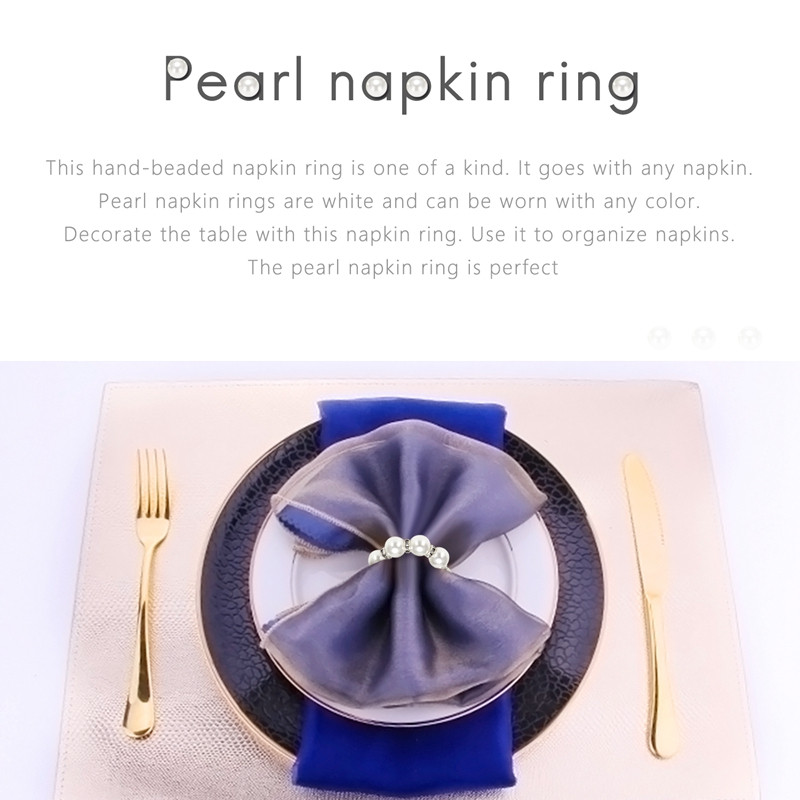Salvešu gredzenu komplekts 12, Pērļu imitācijas, Rhinestone Pērlīšu salvešu gredzenu turētājs vakariņu galda dekorēšanai, kāzām