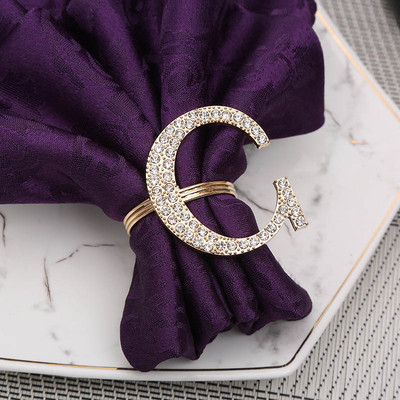 Ballīte Rhinestone Metal angļu burtu kristāla salvešu turētājs gredzens salvete sprādze Kāzu bankets restorāns viesnīcas galds mājas dekors