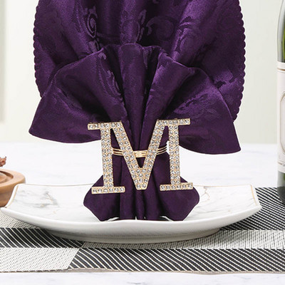 Ballīte Rhinestone Metal angļu burtu kristāla salvešu turētājs gredzens salvete sprādze Kāzu bankets restorāns viesnīcas galds mājas dekors