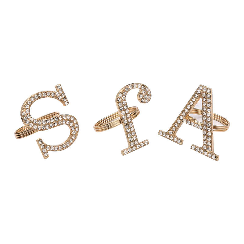 Ballīte Rhinestone Metal angļu burtu kristāla salvešu turētājs gredzens salvete sprādze Kāzu bankets restorāns viesnīcas galds mājas dekors