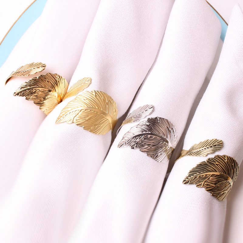 12 gab. Salvešu gredzeni Pusdienu galda rotājums Kāzu nūja apaļai pasniegšanai Zelta sudraba vara lapu turētājs Centrālo daļu dekors