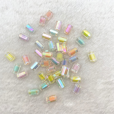 Jauns7x13mm krāsa AB caurspīdīgs akrils daudzšķautņains cilindrisks pērlīšu rokassprādze kaklarota rotaslietas DIY aksesuāri